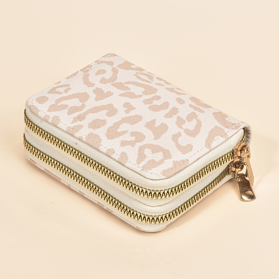 Image of Fashion Leopard Print Double-zipper Accordion Short Wallet, Multi-functional Coin Purse, Compact And Exquisite Large-capacity Card Holder, Credit Card Case