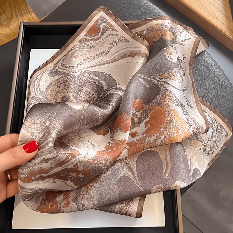 TEMU Elegant Vintage Marble Floral Square Scarf, Neck Scarf, Head Wrap | Distressed Replica , Drapes For Feel, And The Neck When Worn, Breathable,
