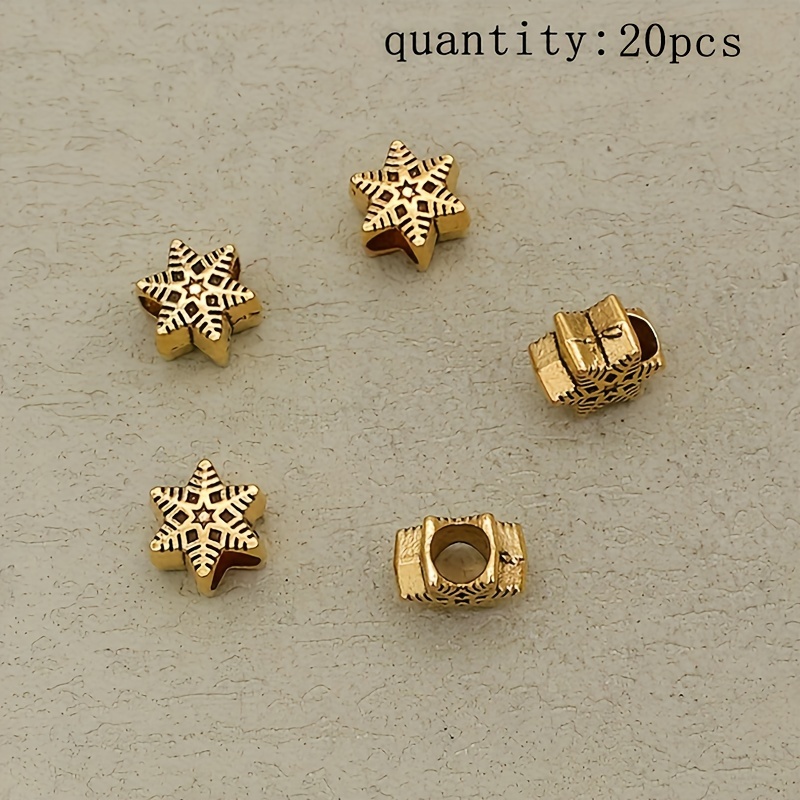 Christmas 20pcs Fashion Retro Snowflake Large Hole Spacer Beads Holiday Decor Bracelet Threading Loose Beads Jewelry