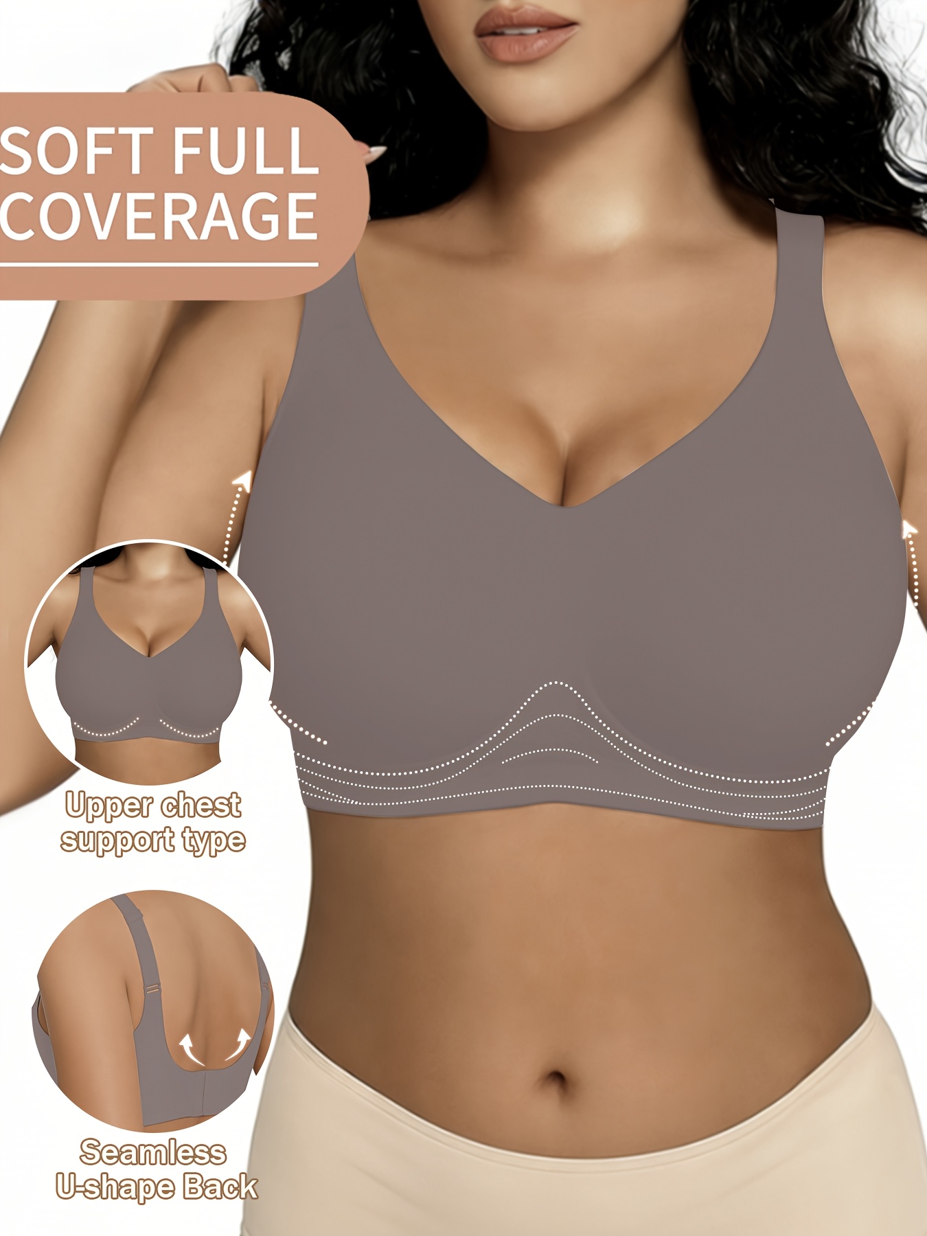 plus size seamless wide strap solid color wire free   womens bra