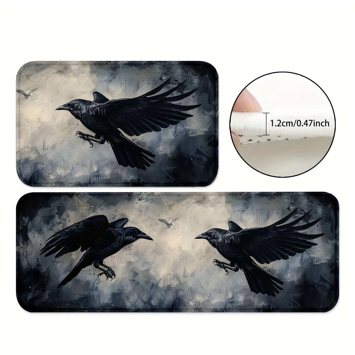 

1/2pcs, Crow Mats Rugs, Gothic Style Non-slip Backing Rugs, Water Absorbent Carpet For Playroom, Classroom, Bathroom, Dining Table, Kitchen