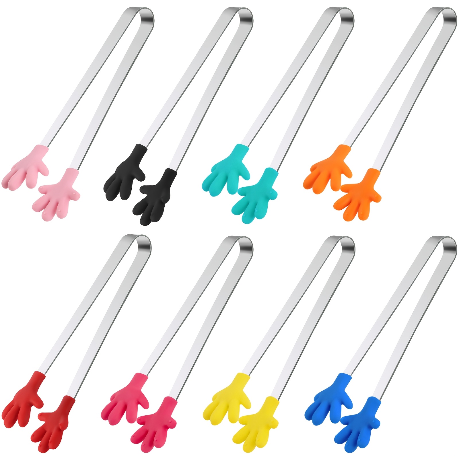 TEMU 8pcs Mini Food Tongs, Small Stainless Steel Tongs With Silicone Tips, For Cooking Grilling Bbq Buffet, 5 Inch, 8 Colors