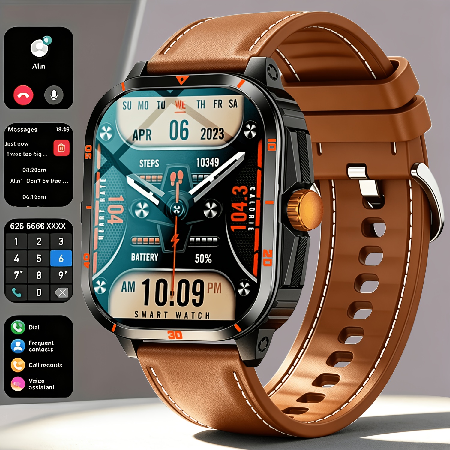 item picture 2026 smart mens watch bracelet wireless calling texting multiple sports   remote camera control fitness   compatible with iphone and   usb charging smart interconnection     display suitable as a holiday