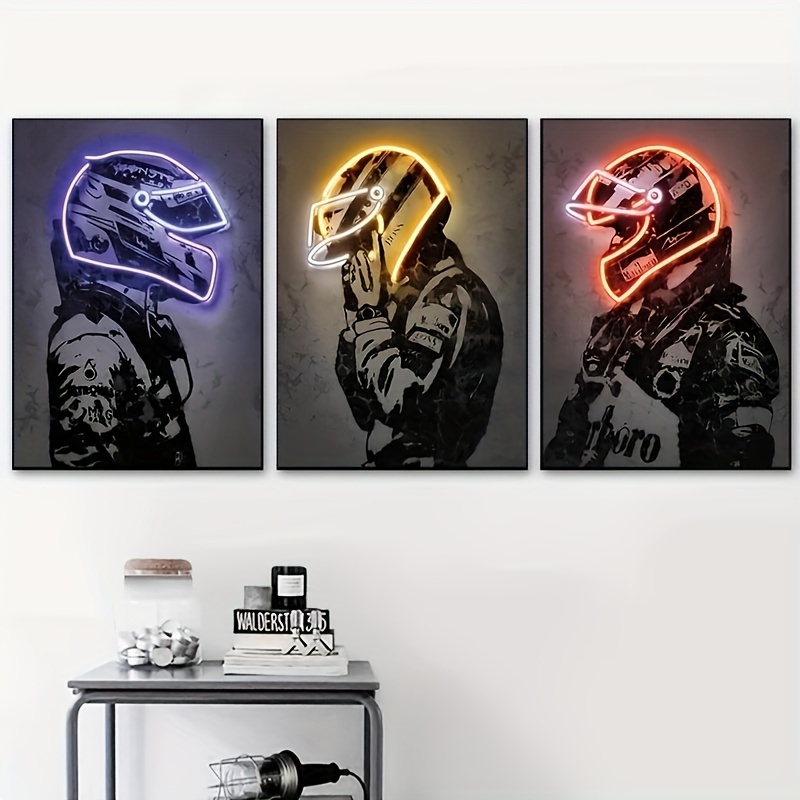 

F1 Racing Neon Lights Canvas Art Prints - Set Of 3 | Modern Wall Decor For Living Room, Bedroom, Office | Frameless Vertical Posters