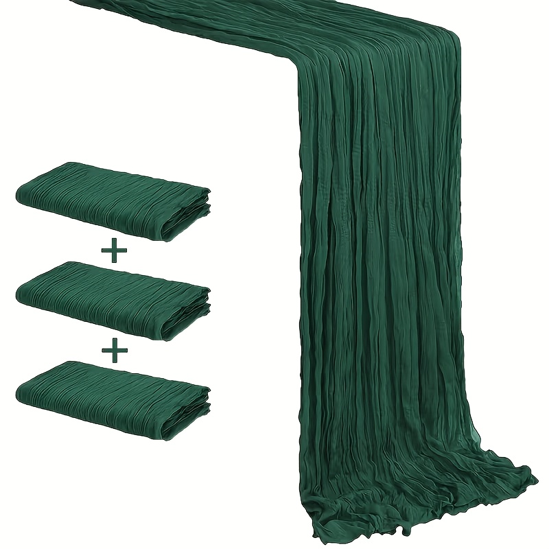 TEMU 3pcs Cheesecloth Table Runner, Dark Green Bohemian Gauze Cheesecloth Table Runner, Rustic Sheer Table Runner, Suitable For Wedding Decorations,