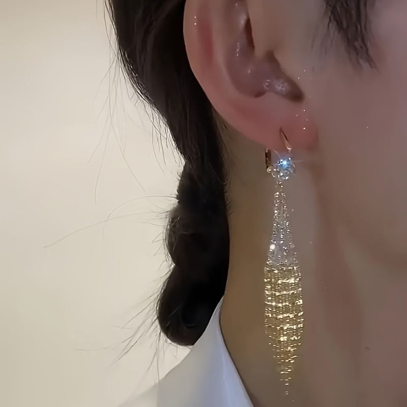 luxurious and exquisite long tassel womens earrings set with sparkling synthetic zirconia   daily wear party accessories and casual date decorations Product details 2