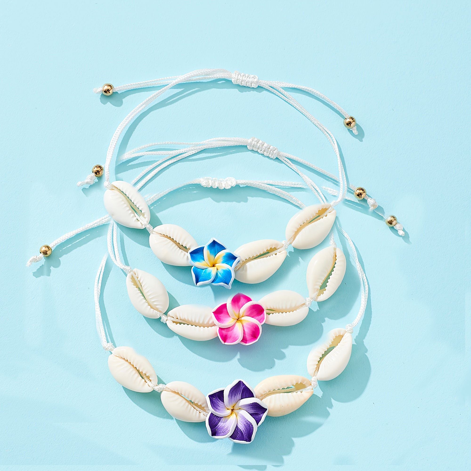 

3pcs/set Summer Ocean Style Shell Orchid Flower Bracele And Necklacet, Holiday Style Handmade Decoration Beach Accessories