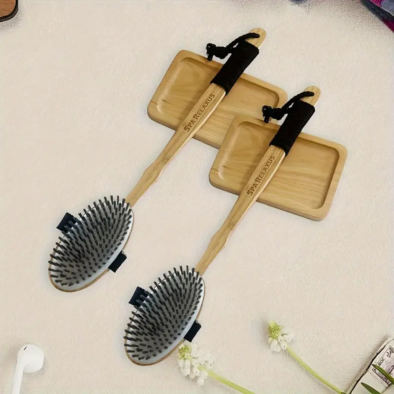 1 extra long curved handle lotus wood bristle round bath cleaning brush with lanyard design lazy family bathing magic Product details 5