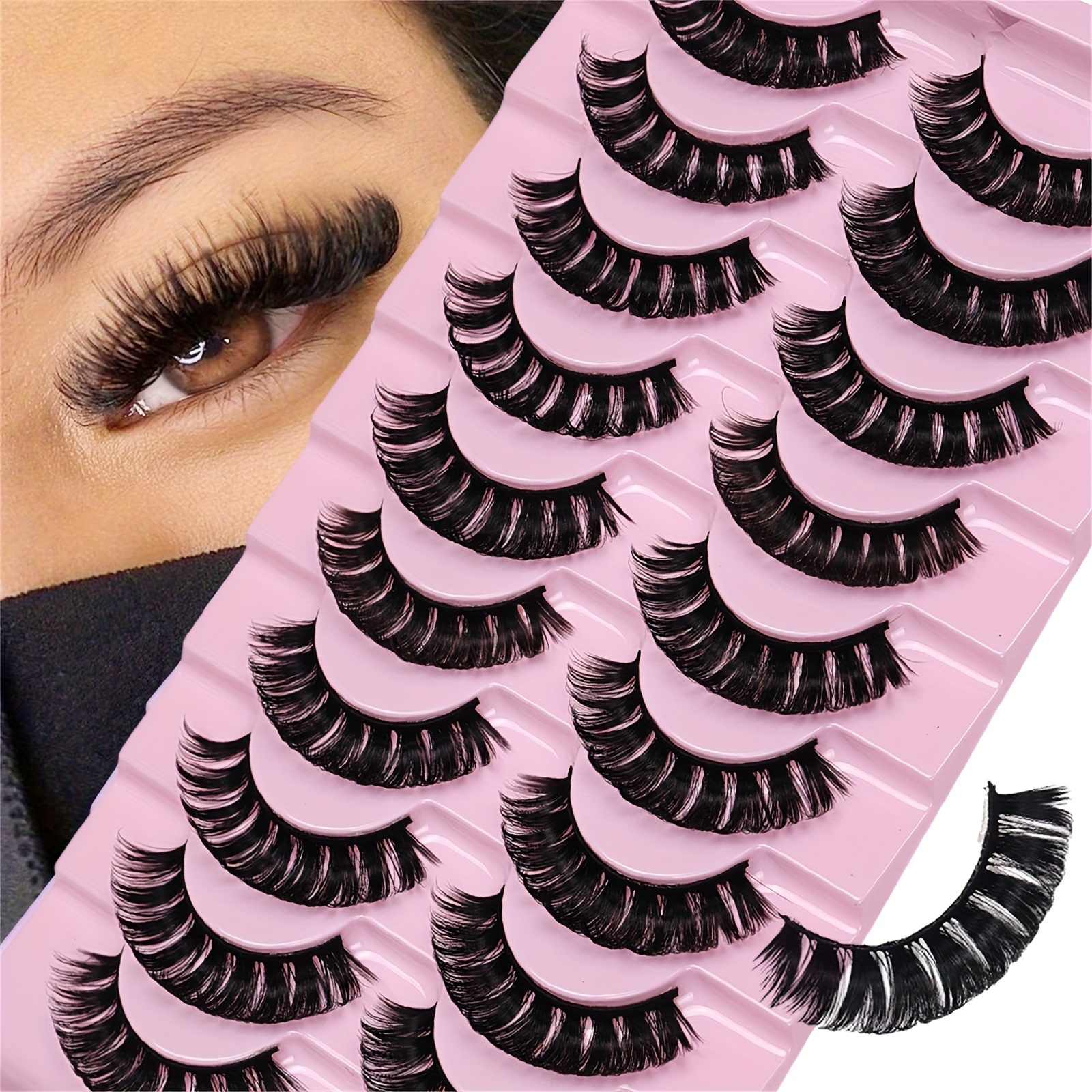 

10 Pairs Full Strip Lashes Dd Lashes 3d Eyelashes Reusable Fluffy False Lashes Extensions