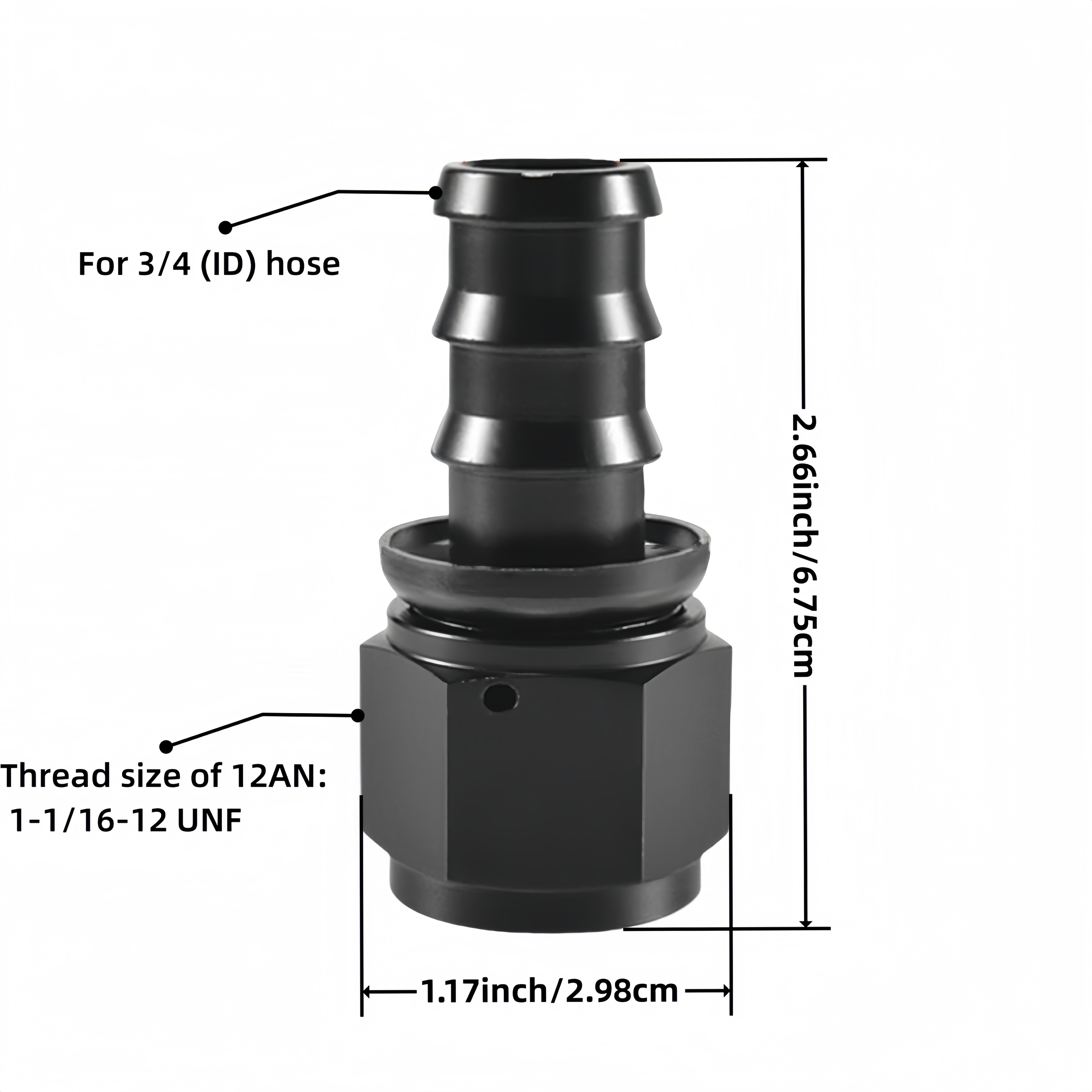 Alu Fitting AN12 Gerade 1 1/16 - 12 UNF Schwarz - Hochwertiger AN Adapter Für Motorsport & Tuning