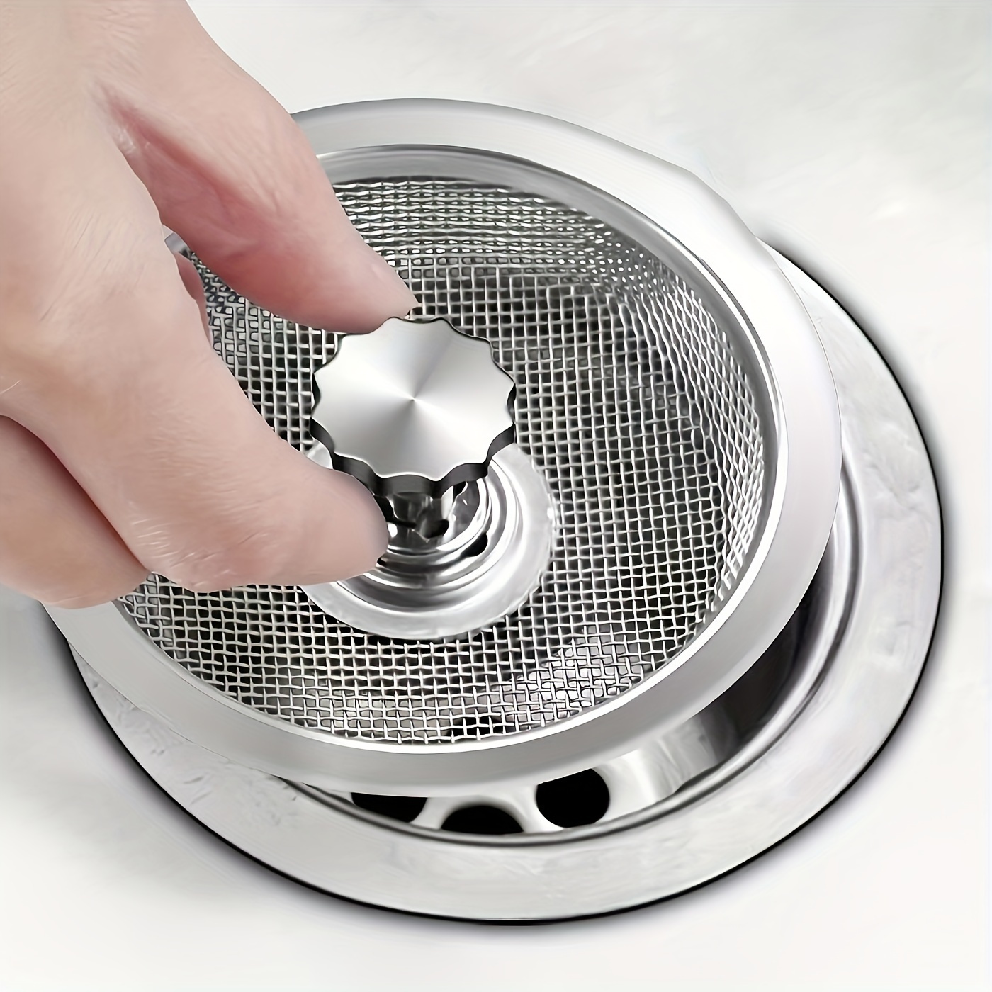 

Stainless Steel Kitchen Sink Strainer With Handle & Stopper - 1pc Metal Mesh Filter Basket For Drain Sealing, Deodorization, And Insect Prevention - Ideal For Home And Commercial Use