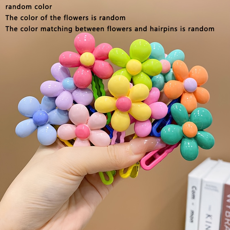 TEMU 6pcs Women's Clips, Headwear, Flower Hairpins For Flyaways, Hair Accessories, Candy-colored Flower Clips, Colorful Hair Clips, Random Color