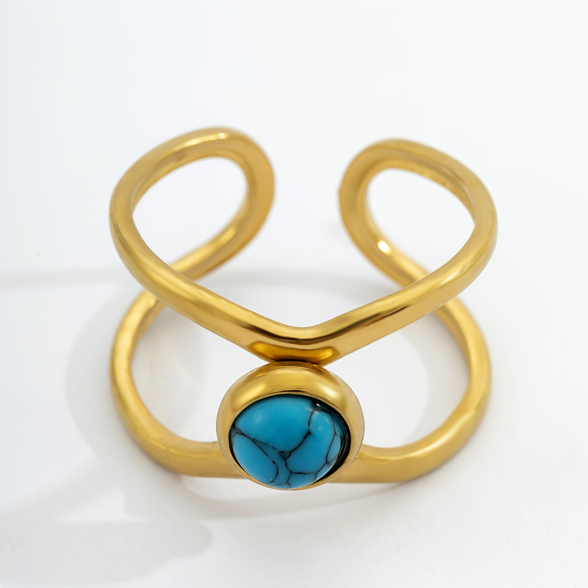 Image of Bohemian Stainless Steel Ring Women' Luxury High-end Mother's Day Gift Blue Turquoise Jewelry
