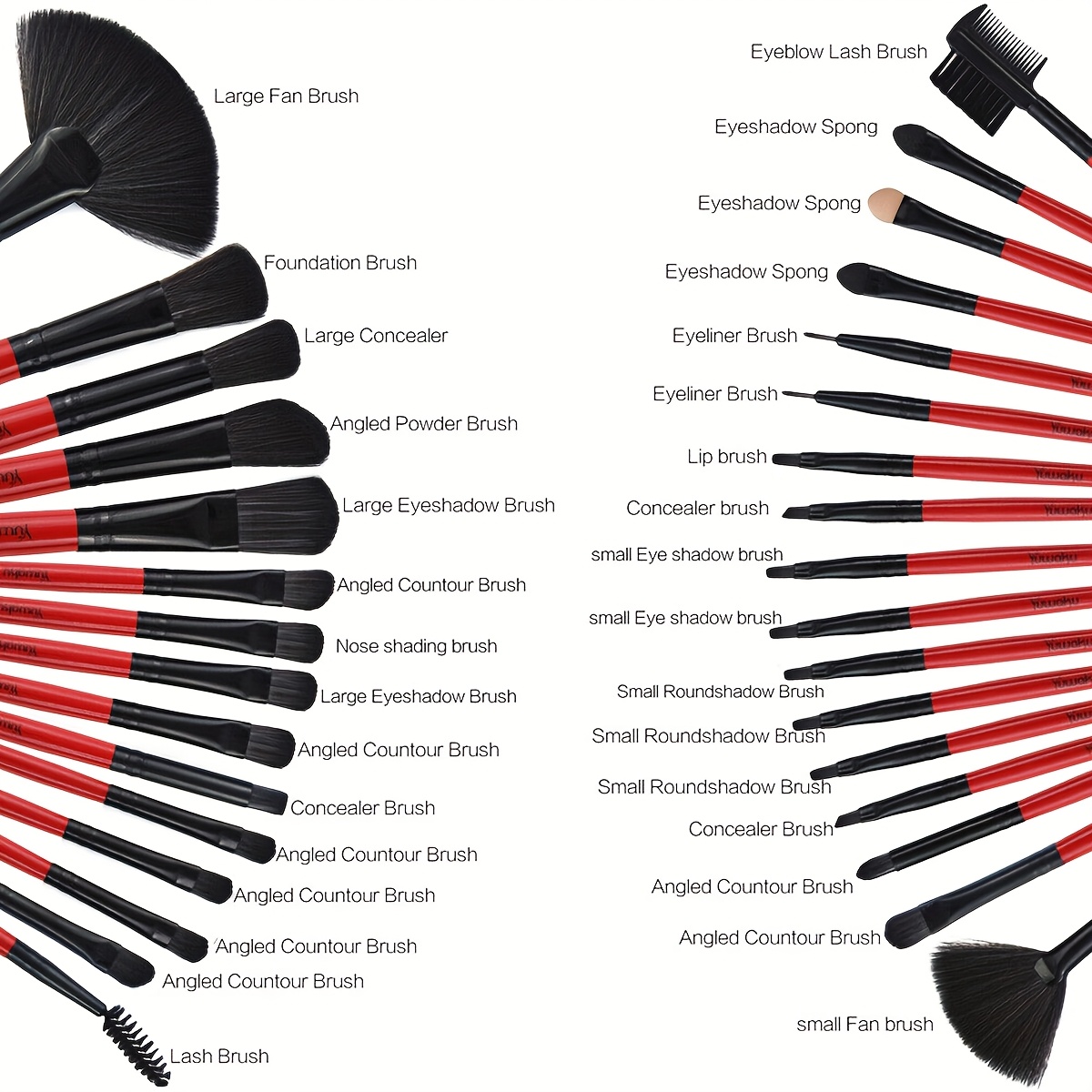 TEMU 32pcs Set Of Professional Makeup Brushes, Including Kabuki Tools, Packaged In Bag