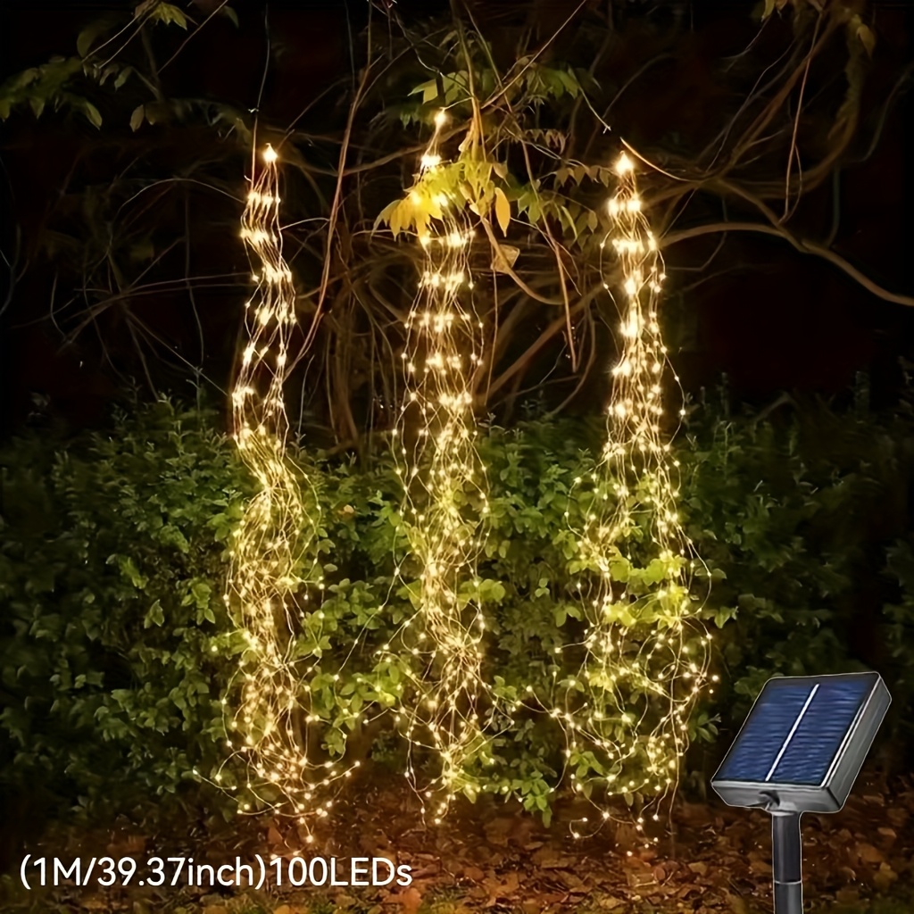 TEMU Solar Outdoor String Lights - /cool White/colorful Led Twinkle Decorative Lights With Metal Pendant Clips, 1m/2m/, Suitable For Christmas,