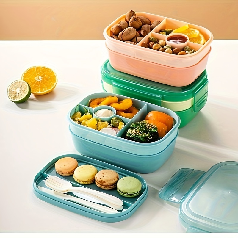 

Portable Lunch Box, 3 Stackable Bento Lunch Containers For Adults, Modern Minimalist Design Bento Box With Utensil Set, Leak-proof Lunchbox For Picnic, Dining Out, Work