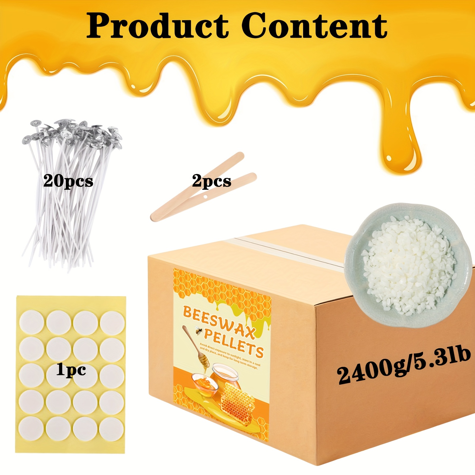 Image of 2400g/5.3lbs Of White Beeswax Pellets In Bulk With Wick Additions, Suitable For Candle Making, Valentine's Gifts, Decorative Storage, And Wax Mold Materials