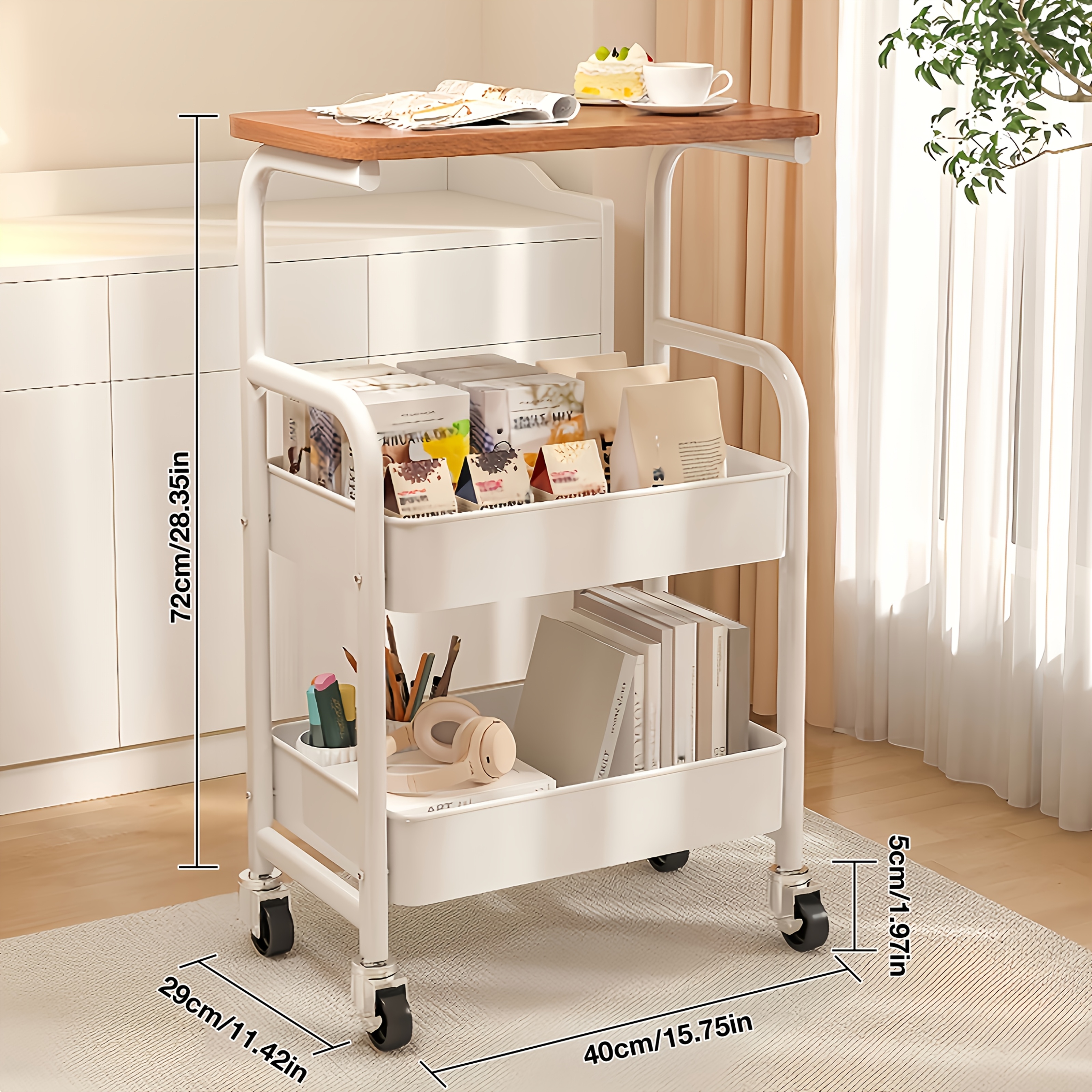 TEMU 3 Layer Rolling Cart, Multifunctional Metal Storage Rack, Snack Rack, Durable , Portable Wheels, Perfect For Home Or Office Use, Rolling Storage