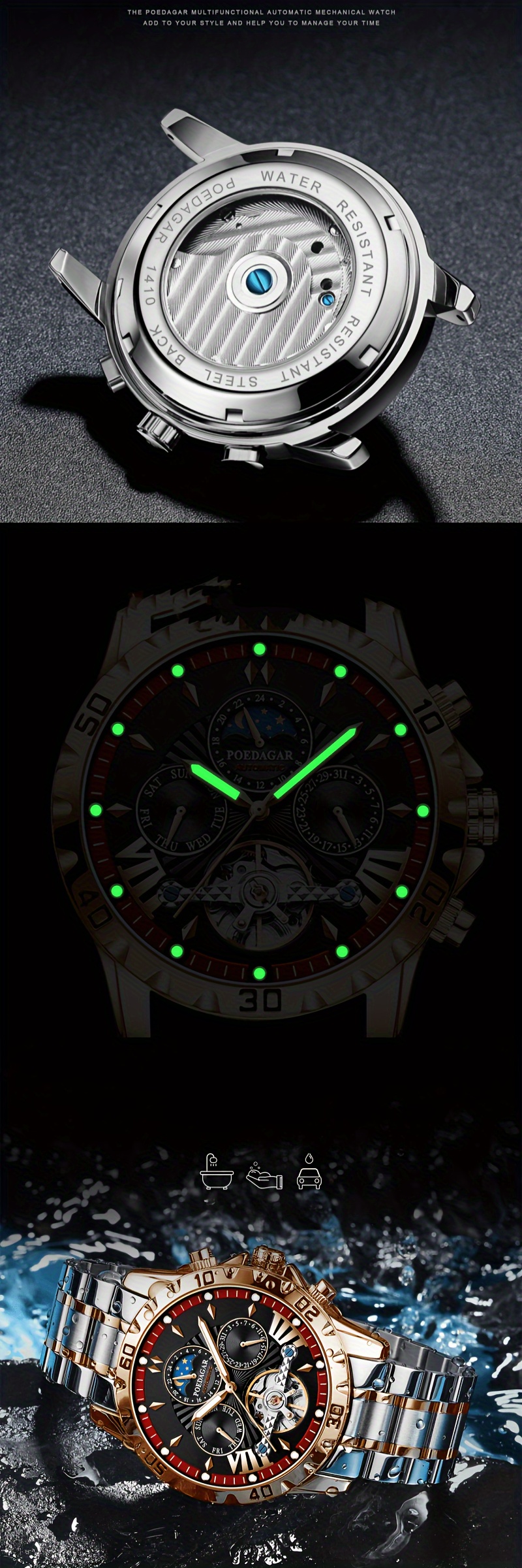 Montre-bracelet Mécanique Automatique Lumineuse Pour Homme À La Mode détails 0