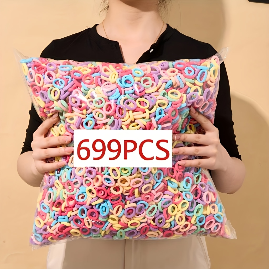 Image of Random 699pcs High-elastic Towel Circle Hair Ties Suitable For Daily Ponytails/braids/fitness Etc. System Enhances Vitality Ultra-large Capacity Long- Stocking -scene Practical Hair Ties