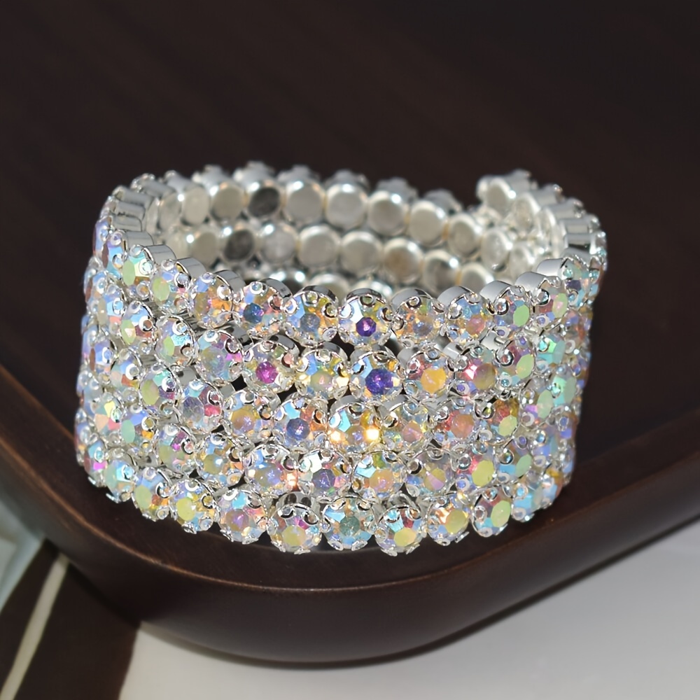1pc Women's Crystal Bangle Daily Party Elastic Stretch Bracelet Brightening Gift For Bestie