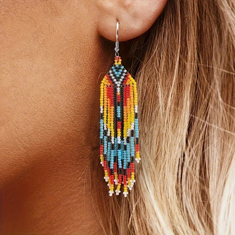 

Exquisite Colorful Rice Beads Tassel Design Dangle Earrings Bohemian Vintage Style Trendy Female Summer Beach Earrings