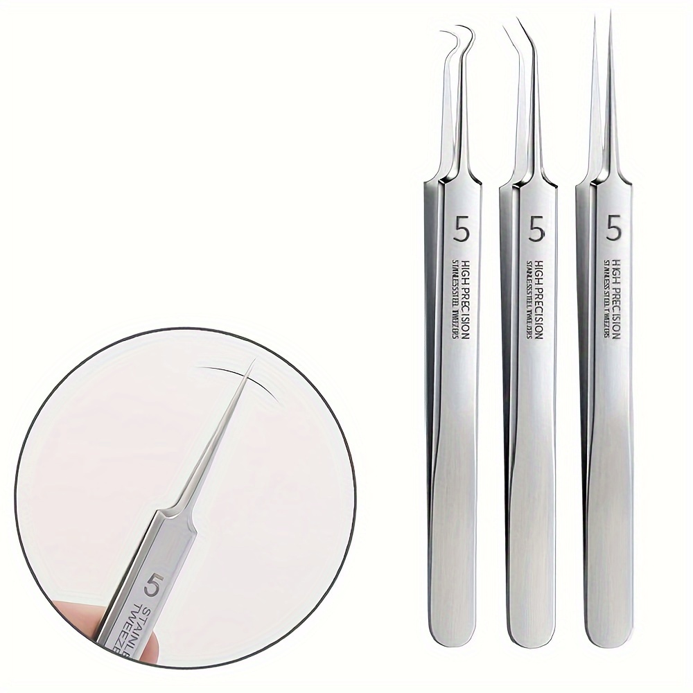 

3pcs Stainless Steel Ultra-fine Blackhead Remover Tweezers - Effectively Remove Acne, Blemishes, And Pimples - Beauty Salon Tools