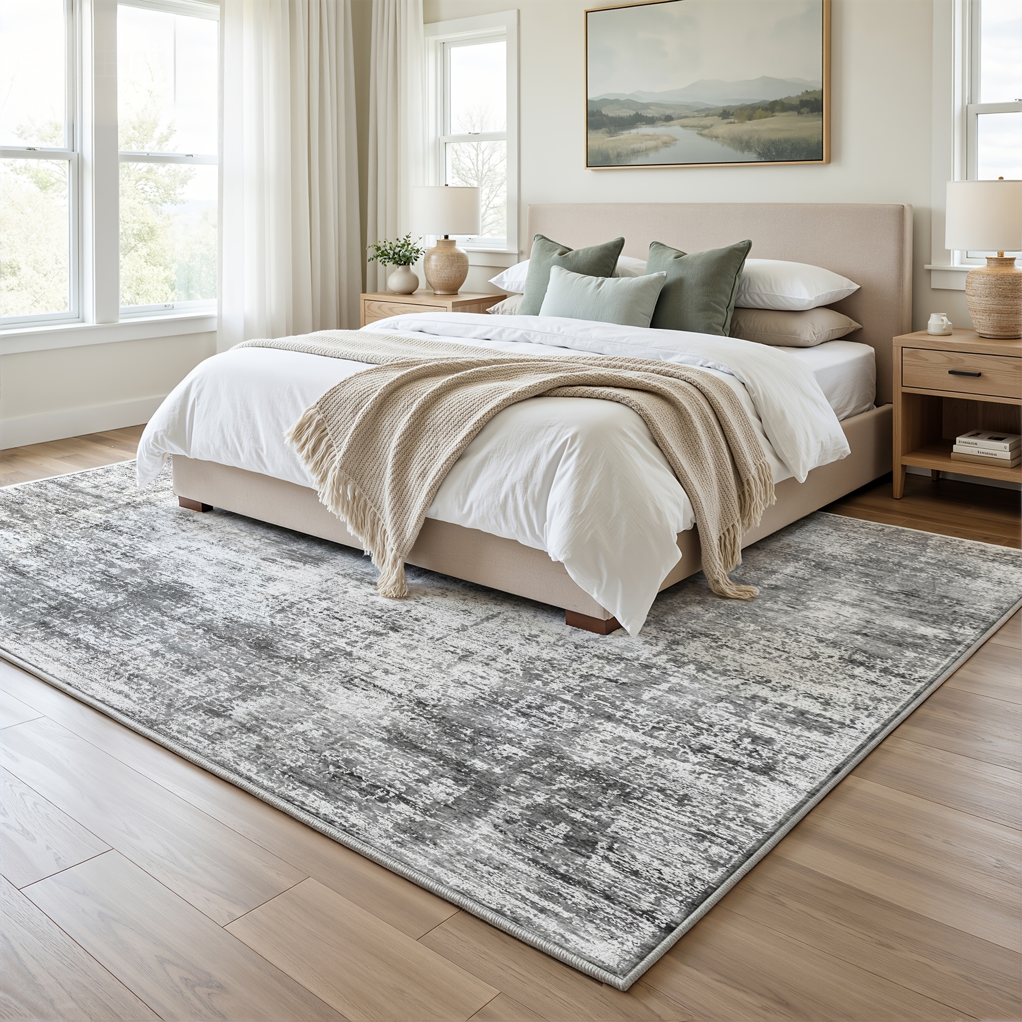 Image of Thick Long-haired Carpet, Living Room And Bedroom Anti-slip Floor Mat, 9.5mm, Machine Washable, Tpe Anti-slip Bottom, 5 Colors , No Shedding, Sizes, Brown, Yellow, Colorful, Gray Carpet.