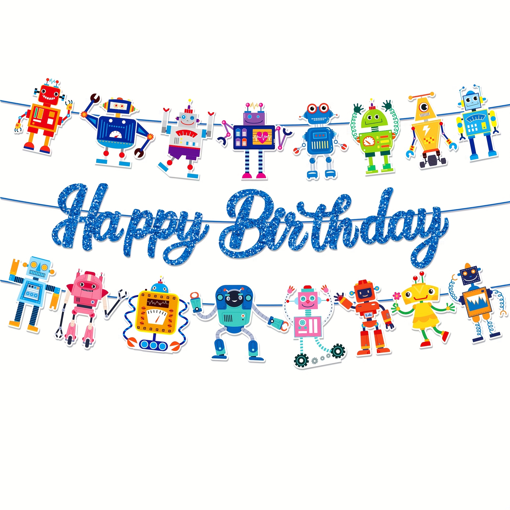 Image of 21pcs Cards Robot Party Happy Birthday Banner Garland,party Decoration Cartoon Hanging Decoration For Birthday - Robot Theme Party Supplies