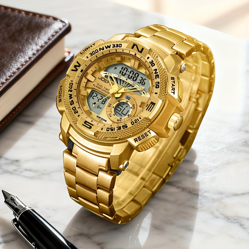 JOEFOX Men'S Luxury Dual Display Sport Watch - Large Face, LED Night Light, 3ATM Waterproof, Chronograph And Alarm, Field Style Wristwatch for Men