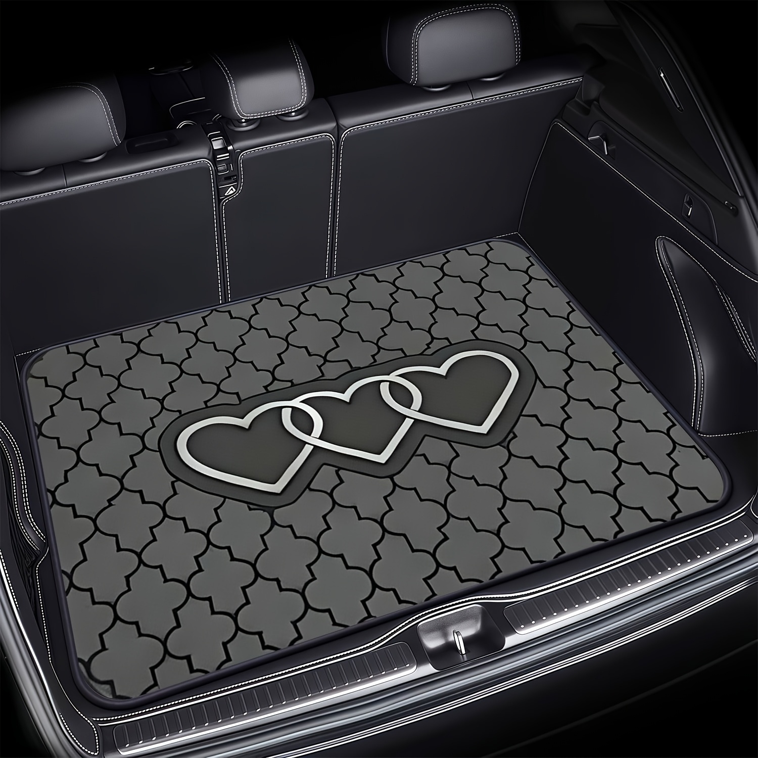 TEMU 1pc Car Trunk Mat With Heart Print, Essential Travel Accessory, Universal Fit For Most Vehicles, Decoration, Enhances Car Atmosphere, Your Trunk . Ideal For Daily , Road Trips, Use. Easy To Clean