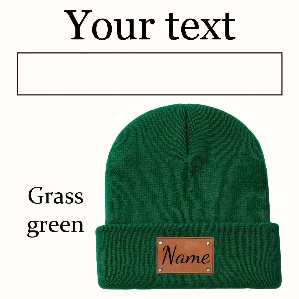 TEMU Custom Personalized Leather Patches Winter Hat - Vintage Stretchy Fitted Hood, Lightweight And Warm, Unisex Christmas, Valentine's Day, Birthday