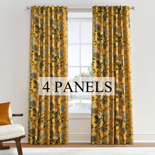 4 panel blackout curtains with hummingbird and floral print retro farmhouse style soundproof drapery for privacy in living room bedroom rod pocket machine washable back tab rings clips home decor