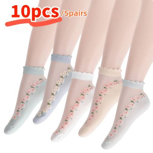 10pcs 5pairs womens printed breathable thin stockings breathable comfortable lightweight and transparent knee design with cute cat illustrations womens daily wear and outdoor activities summer nude breathable socks