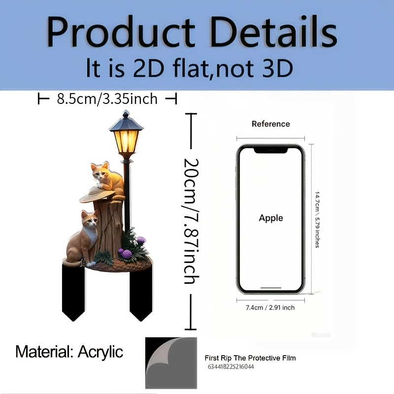 TEMU 2d Flat - 【2d Flat】 2d Flat Retro Farmhouse Garden Decoration- 2 Cats Under Post Stake, Flat Acrylic Outdoor Yard Decor With Pointed Base, No