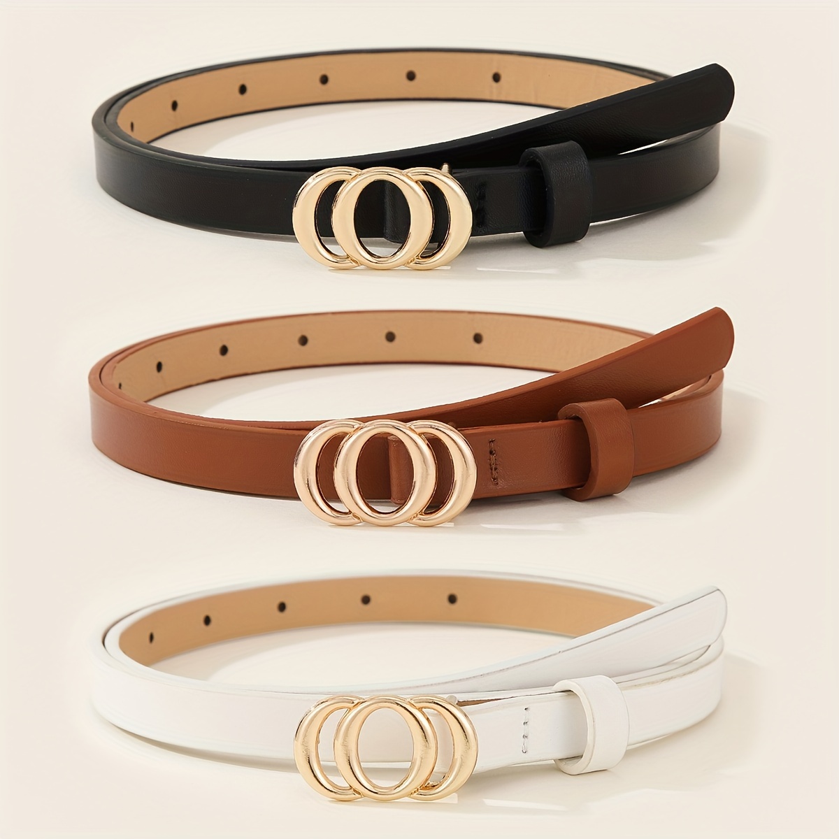 

3pcs/set Stylish O Buckle Belt Solid Color Simple Pu Belt Casual Jeans Pants Waist Belts Classic Girdle For Women