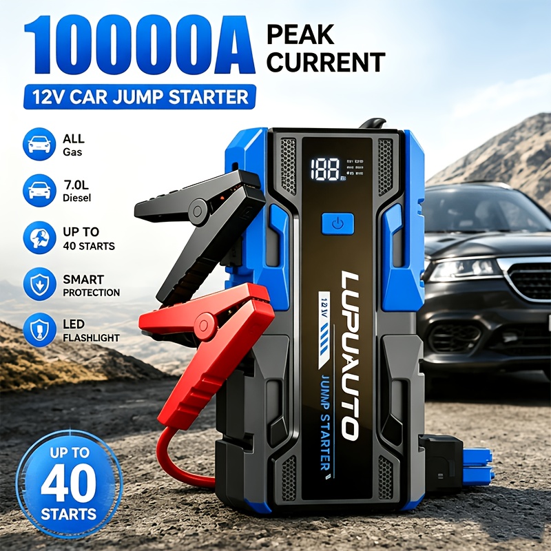 TEMU 10000a Car Emergency Supply, With Tire Digital Inflation Pump, Suitable For 12v Cars, Trucks, Suvs, Rvs, Motorcycles, Portable Led Display
