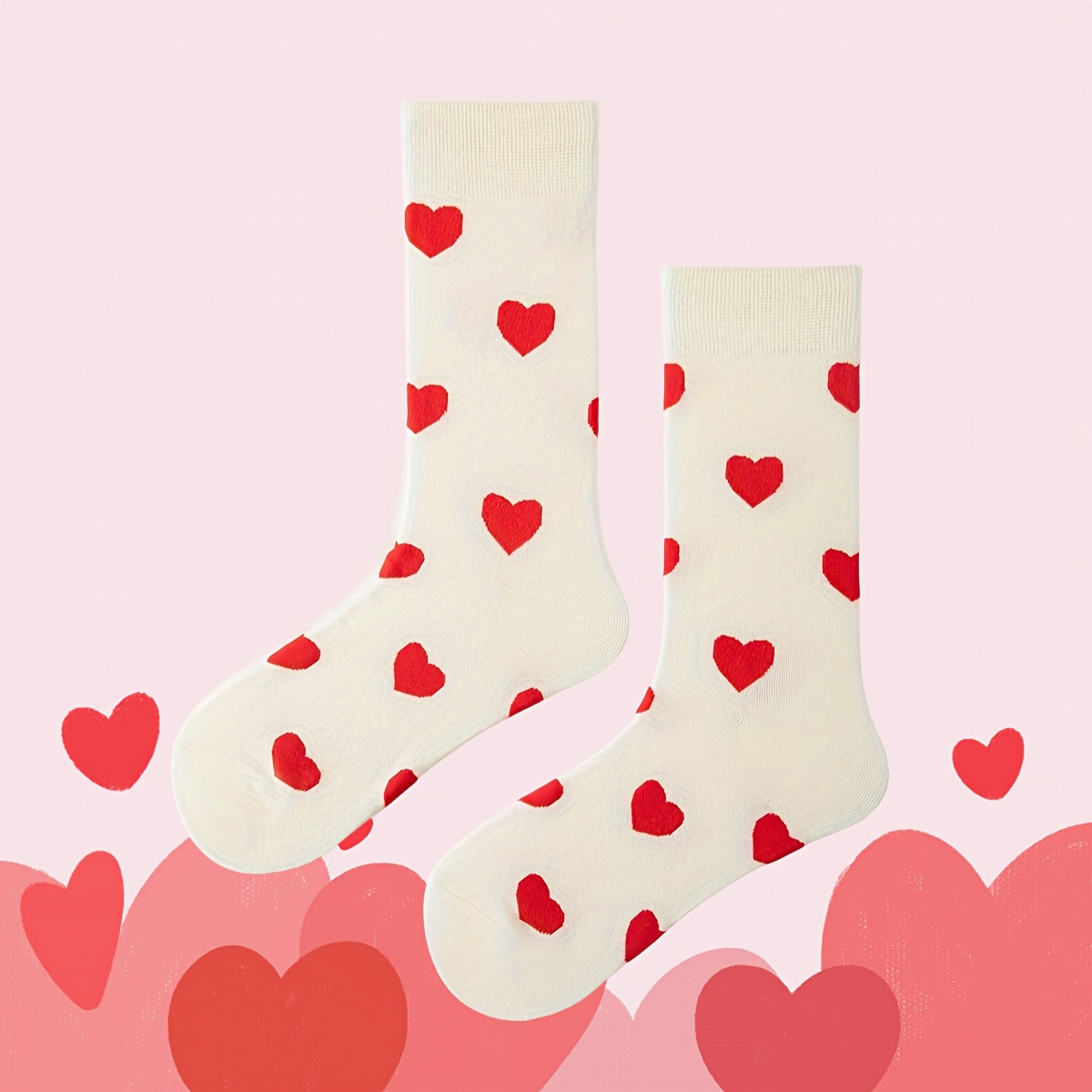 1 Pair Of Women's Mid-tube Socks Love Jacquard White Long Socks Spring Autumn Winter Long Socks Literary Casual Socks