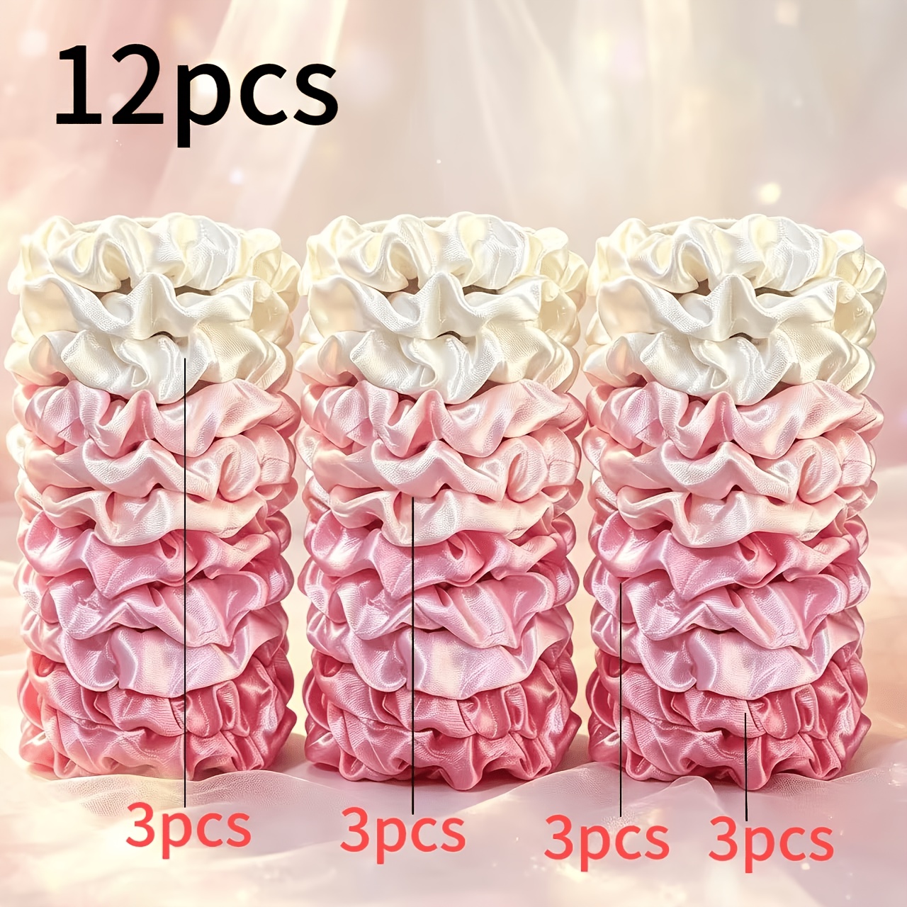 TEMU 12pcs Pink Series Comfortable Soft Ruched Hair Ties Multicolor Matching Hair Tie Set Hair Additions
