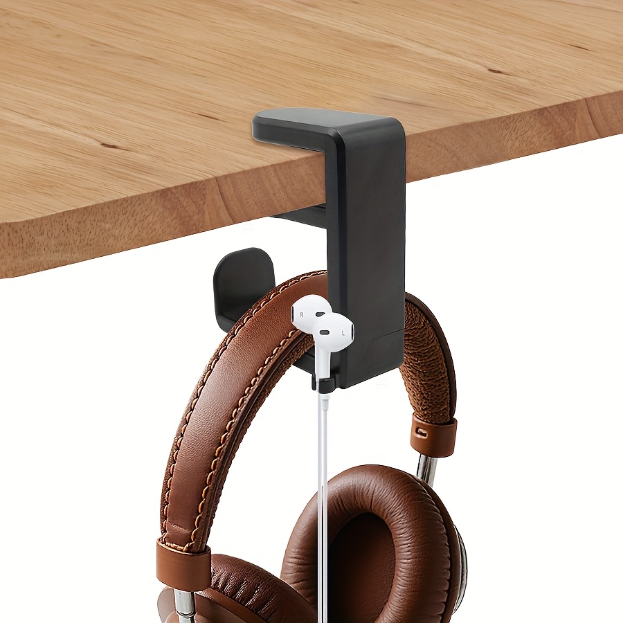 Adjustable Headphone Holder Stand with Clip Mount, ABS Material, No-Drill Installation, Modern Style Under-Desk Headset Bracket for Gaming Earphones