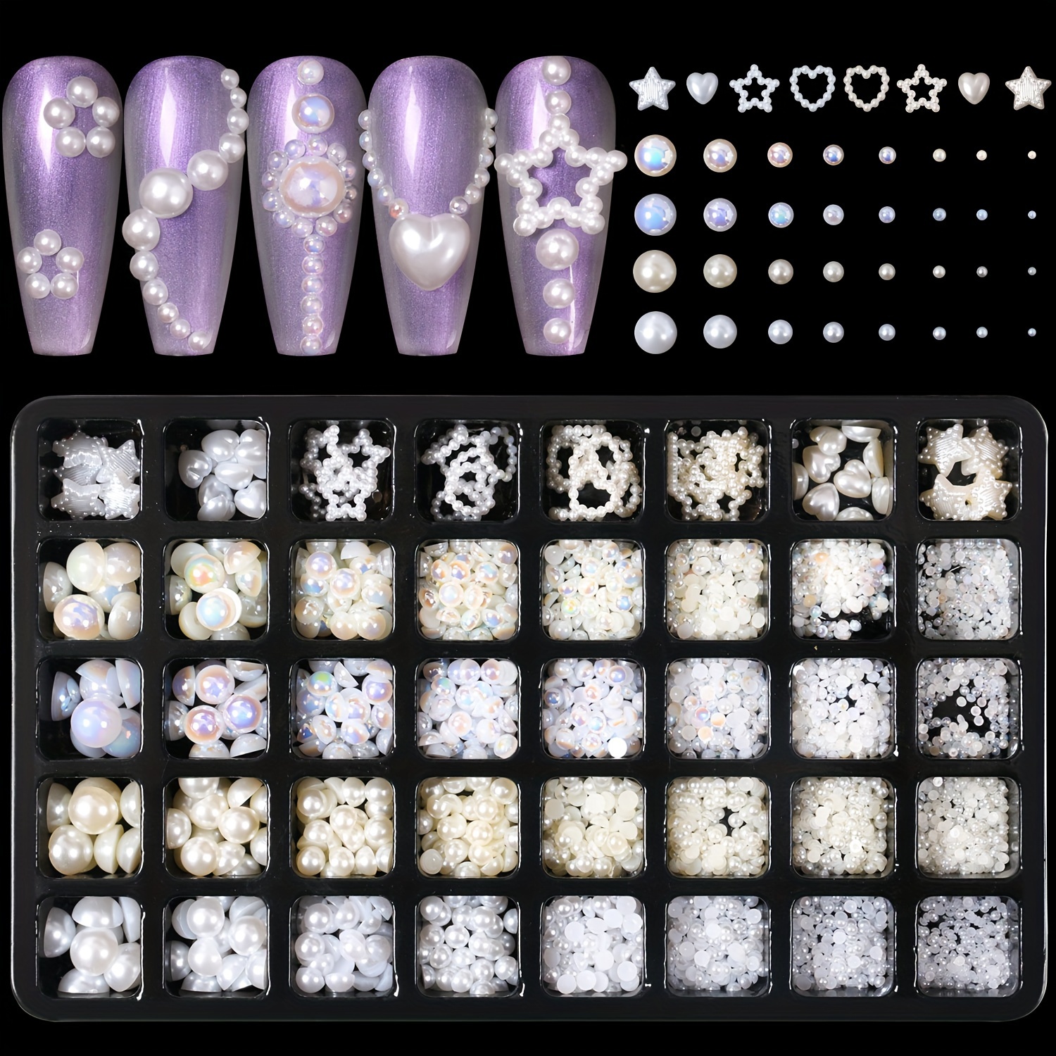 

3d Nail Charms For Coquette Nails Design Set, White Nail Bows + Assorted Pearl Heart Star Moon Bowknot Cute Nail Jewels + 3d Flower Charms And Nail Pearls