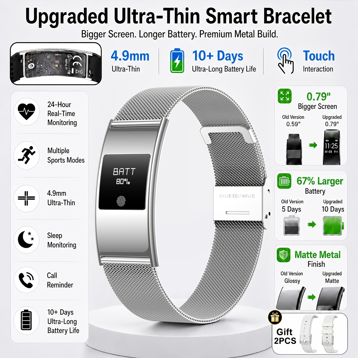 Ultra-Thin Smart Bracelet with Long Battery Life