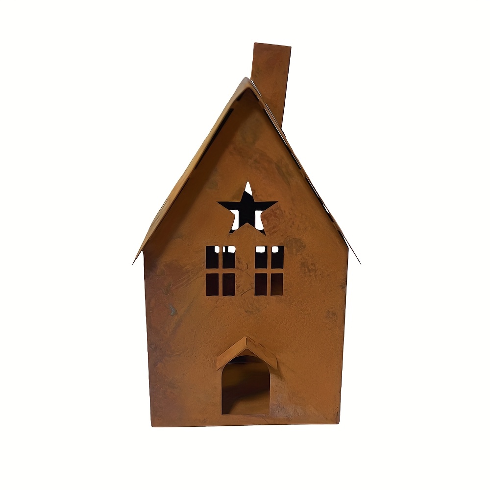 1pc Rust Star Pattern House Holiday Candlestick, Rust Courtyard Home Decoration Lantern Candlestick, Lantern Decoration, Housewarming Gift, Christmas Thanksgiving Decoration Candlestick