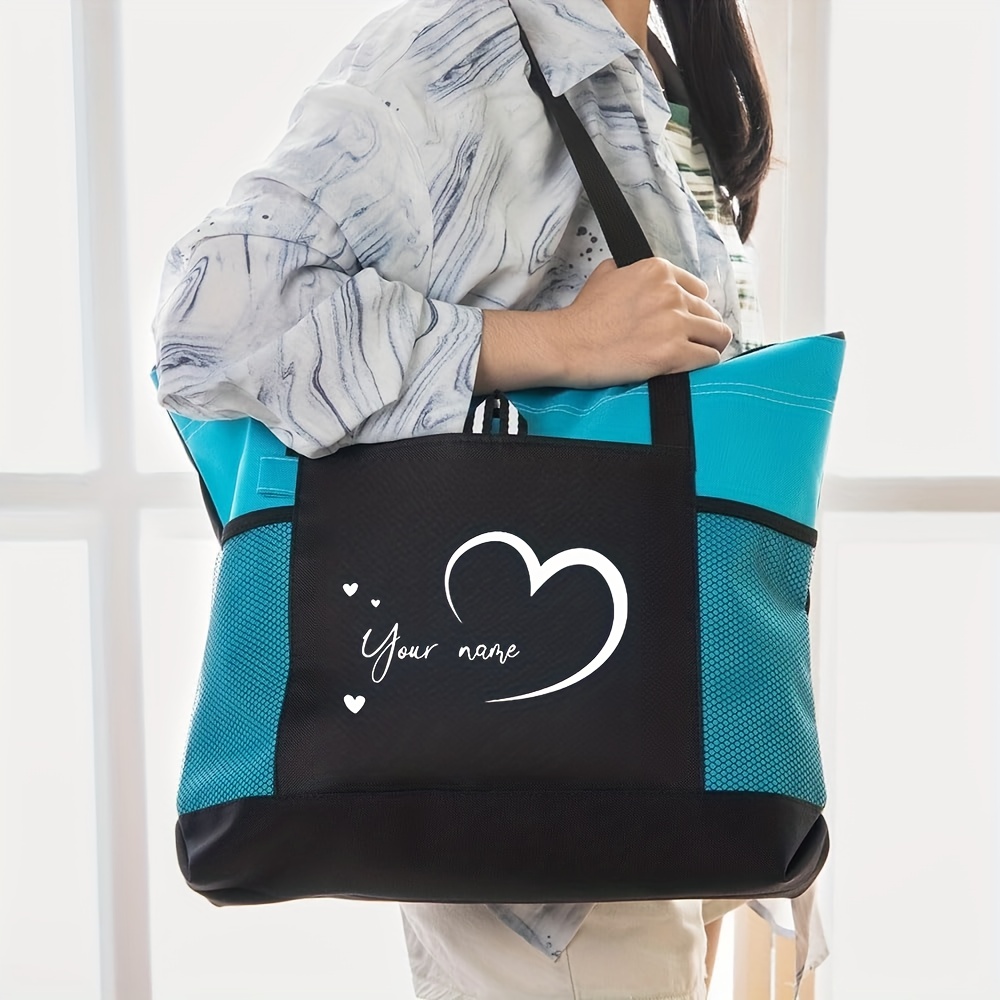 TEMU A Custom-made Women's Shoulder Bag, Handbag, Featuring A Heart Shape And , Unique, Portable, Gift-style, With A Pattern, Foldable, Large