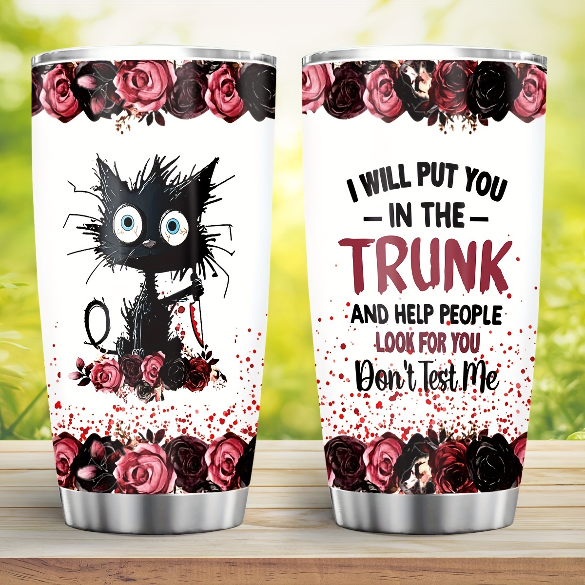 

1pc Stainless Steel Cat Tumbler | Reusable Funny Cat With Handle & Lid | Hand Wash Only Cat-themed Tumbler | Unique