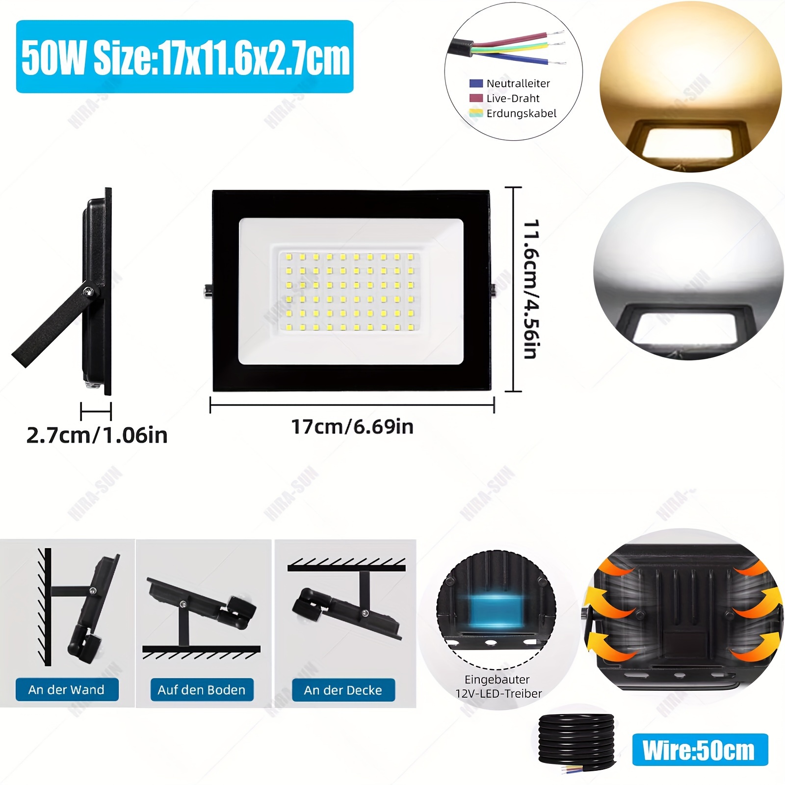 10w 20w 30w 50w 150w 200w 300w Watt Led Flood Light Spotlight Security Yard Garden Outdoor Lamps, Daylight 6000k Security Lights, Landscape Wall Lights For Garage, Garden, Lawn, Yard, Playground