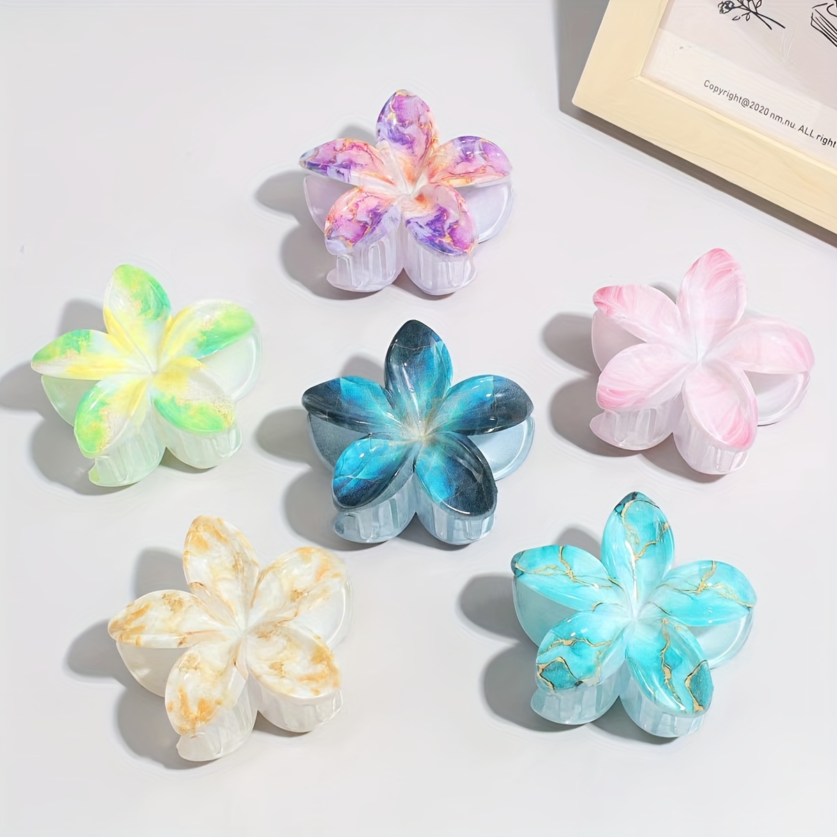 

1pc Bohemian Style Floral Hair Clip, Plastic, Gradient Marble Pattern, Sweet Temperament, , Medium Size, Single , Hair Grip Accessory For Hairstyling