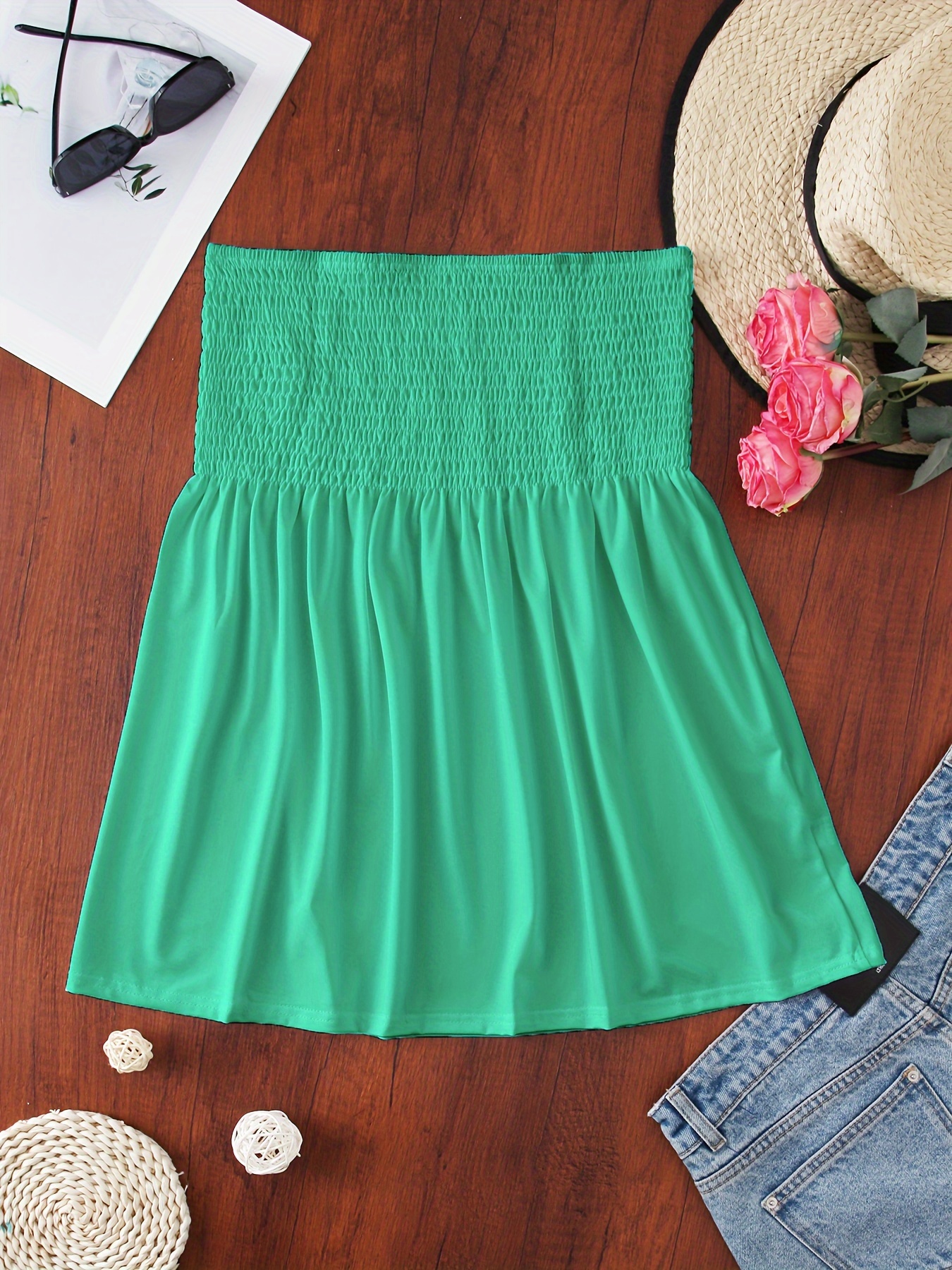 Women's Elegant Off-Shoulder Crop Tube Top - Stretchy Solid Color Short Sleeve Blouse with Ruching Detail, Machine Washable for Spring Summer Fall Casual & Dressy Outfits, Crop Top Blouse, Seasonal Fashion, Flowy Fabric, Comfortable Fit