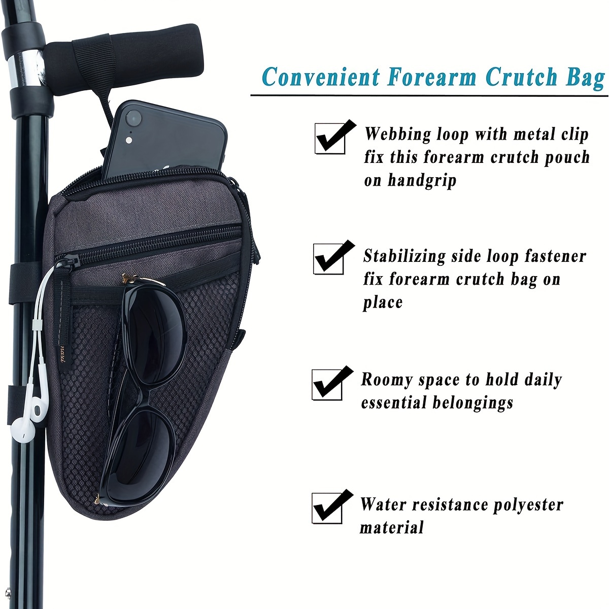 1pc Lightweight Waterproof Forearm Crutch Bag with Mesh Pocket, Triangle Shape Storage Pouch for Daily Use Accessories Organization, Crutch Storage Solution | Mesh Pocket Design | Lightweight Bag