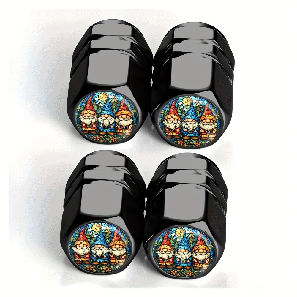 TEMU 4pcs Black Painted Glass, 3 Dwarfs Tire Valve Caps - Suitable For Cars, Trucks, Suvs, And Motorcycles, Durable Aluminum Alloy, Stylish And